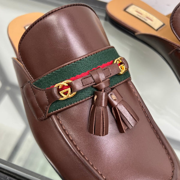 GG Men's Tassel Mule Brown Calfskin 559045