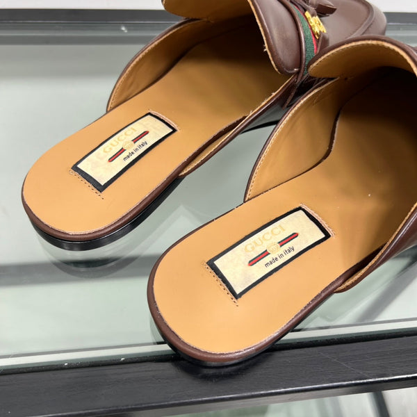 GG Men's Tassel Mule Brown Calfskin 559045