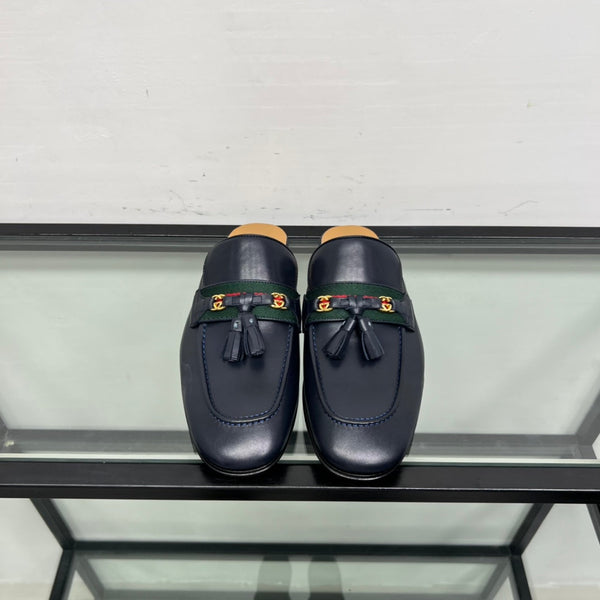 GG Men's Tassel Mule Navy Blue Calfskin 559046