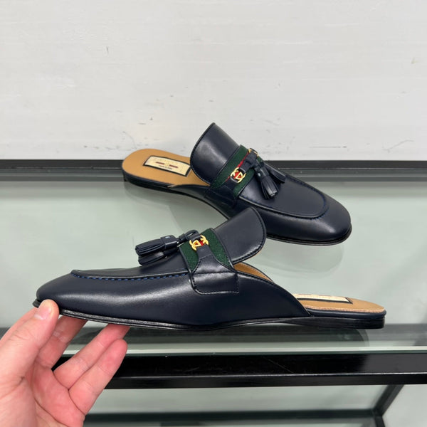GG Men's Tassel Mule Navy Blue Calfskin 559046