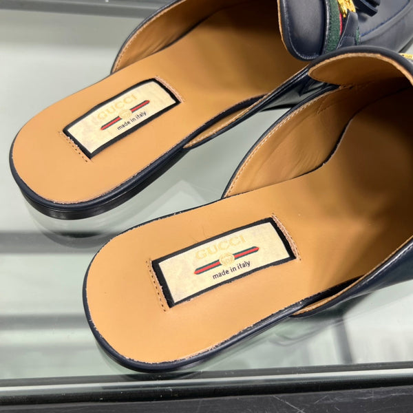 GG Men's Tassel Mule Navy Blue Calfskin 559046