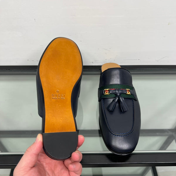 GG Men's Tassel Mule Navy Blue Calfskin 559046