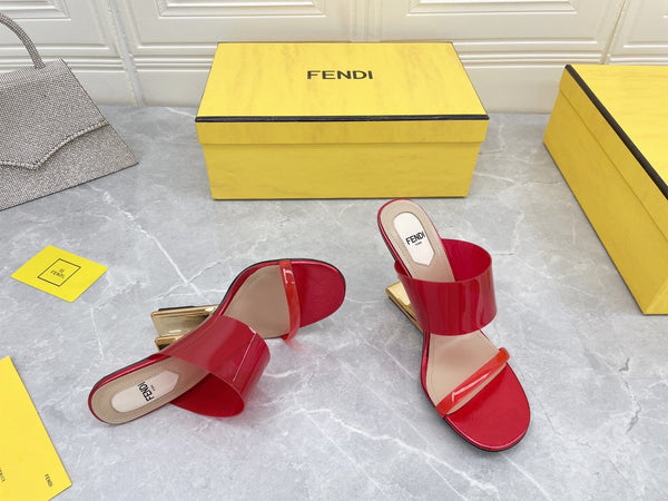 FENDI FIRST 95 MM HIGH-HEELED SANDAL IN CHERRY RED TPU FILM AND LAMBSKIN
