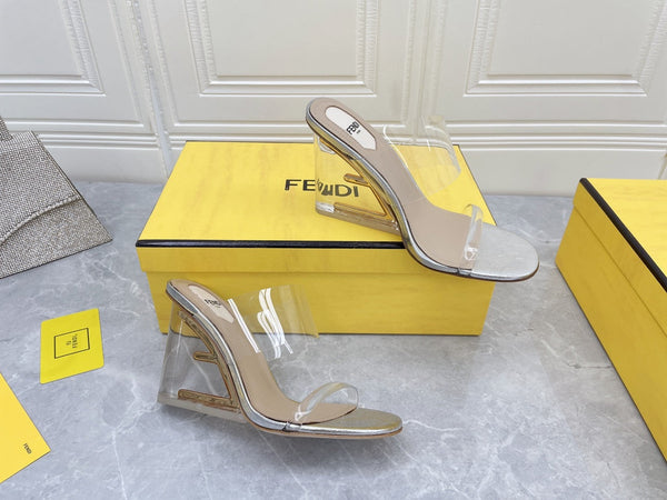 FENDI FIRST 95 MM HIGH-HEELED SANDAL IN TRANSPARENT TPU FILM AND LAMBSKIN