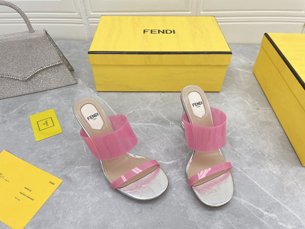 FENDI FIRST 95 MM HIGH-HEELED SANDAL IN ROSE PINK TPU FILM AND LAMBSKIN