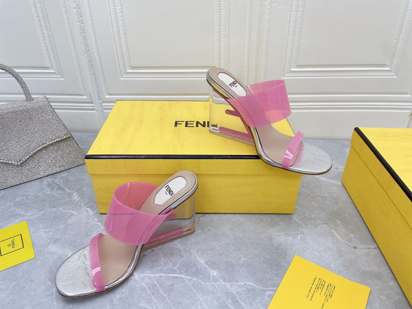 FENDI FIRST 95 MM HIGH-HEELED SANDAL IN ROSE PINK TPU FILM AND LAMBSKIN