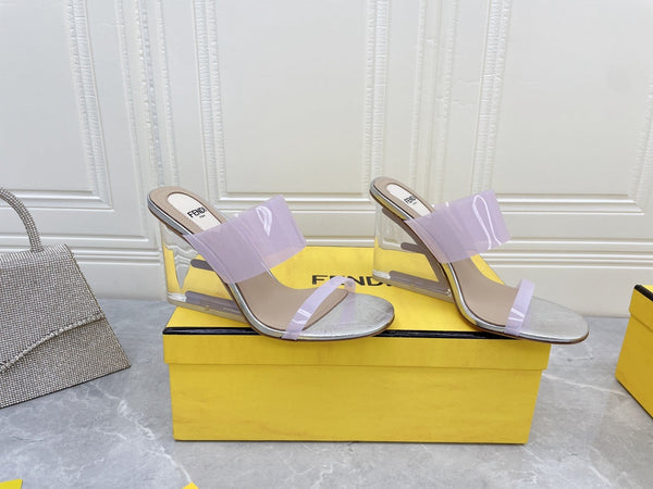FENDI FIRST 95 MM HIGH-HEELED SANDAL IN PURPLE PASTEL TPU FILM AND LAMBSKIN