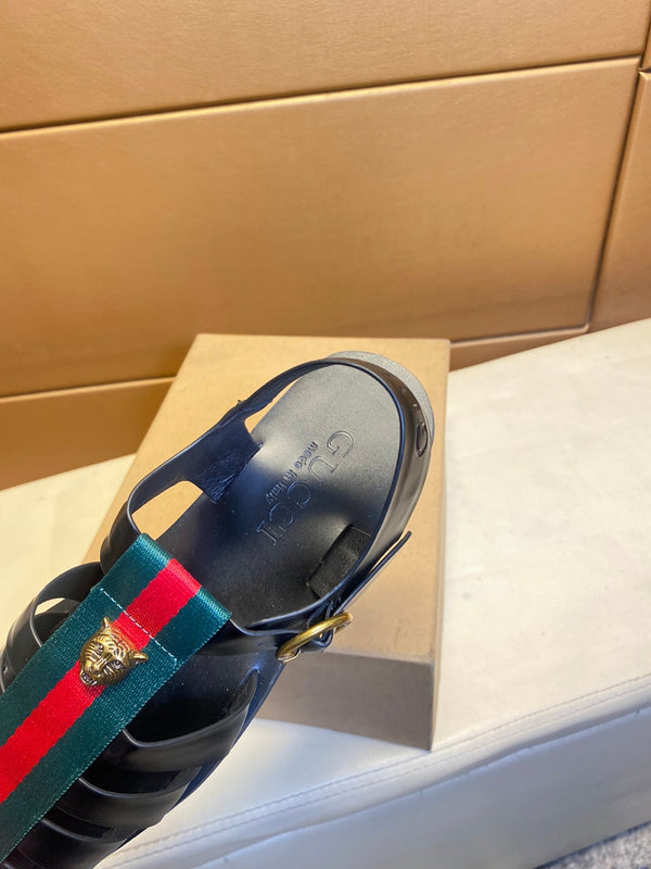 GG Men's Web Sandals Black Cowhide 743278