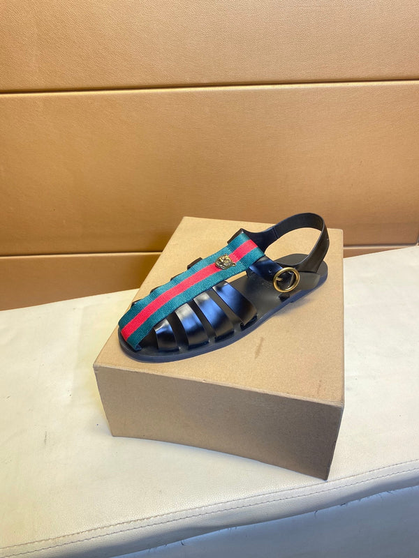 GG Men's Web Sandals Black Cowhide 743278