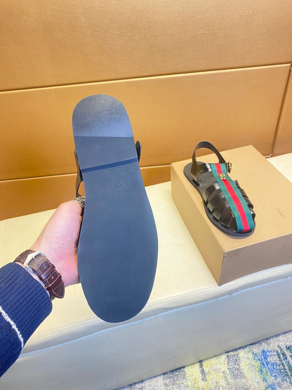 GG Men's Web Sandals Black Cowhide 743278