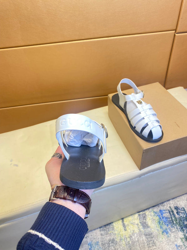 GG Men's Sandals White Cowhide 743277