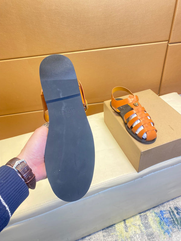 GG Men's Sandals Orange Cowhide 743279