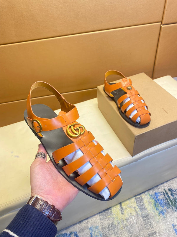 GG Men's Sandals Orange Cowhide 743279