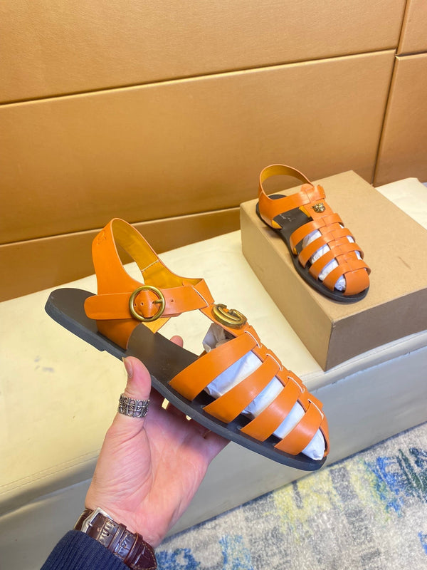 GG Men's Sandals Orange Cowhide 743279