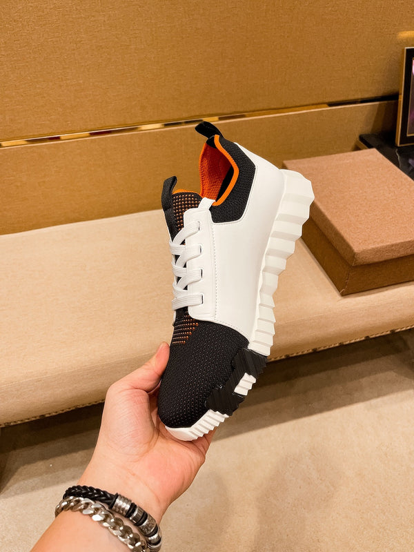 HM Men's Depart Slip-on Sneaker White Black Knit Cowhide 541299