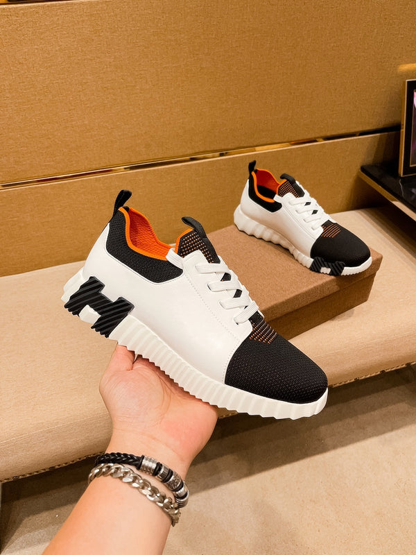 HM Men's Depart Slip-on Sneaker White Black Knit Cowhide 541299