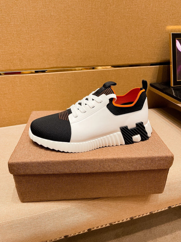 HM Men's Depart Slip-on Sneaker White Black Knit Cowhide 541299