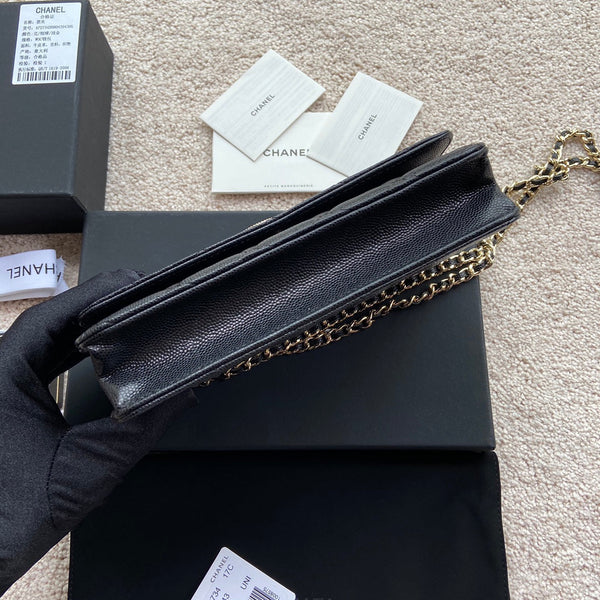 CC Classic Woc 20cm Pelle di vitello martellata nera con finiture in oro diamante