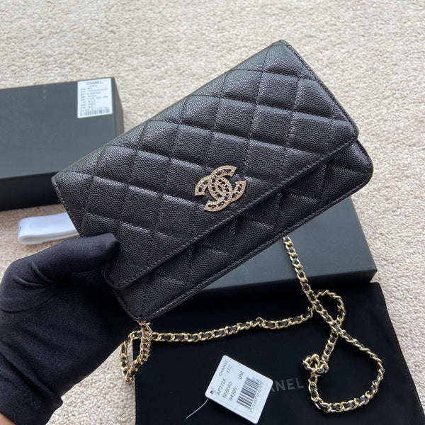 CC Classic Woc 20cm Pelle di vitello martellata nera con finiture in oro diamante