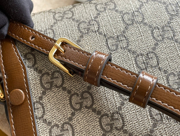 BORSA GG HORSEBIT 1955 MINI 18 IN TELA BEIGE E PELLE DI VITELLO MARRONE