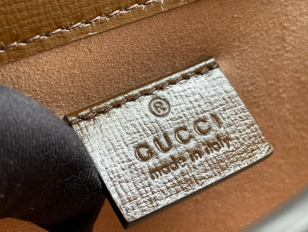 BORSA GG HORSEBIT 1955 MINI 18 IN TELA BEIGE E PELLE DI VITELLO MARRONE