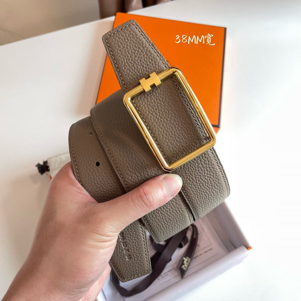 FIBBIA PER CINTURA TUBE H E CINTURINO REVERSIBILE IN PELLE MARRONE KAKI E NERA 38 MM FERRAMENTA ORO