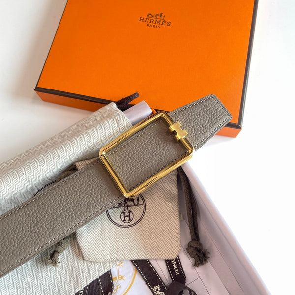 FIBBIA PER CINTURA TUBE H E CINTURINO REVERSIBILE IN PELLE MARRONE KAKI E NERA 38 MM FERRAMENTA ORO