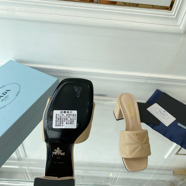 PRA QUILTED NAPPA HEELED SANDALS BEIGE LAMBSKIN