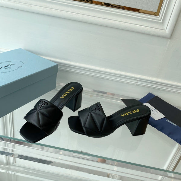 Pra Heeled Sandal 65 Square Sole Quilted Black Leather