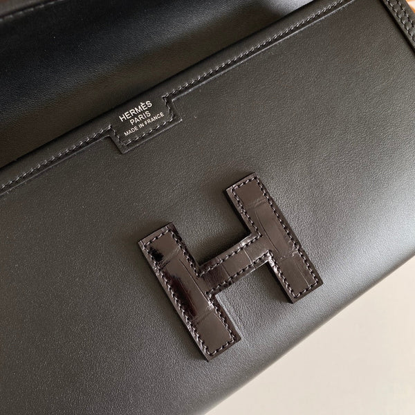HM Jige Elan 29 Clutch In Black Calfskin With Lizard Skin(25 days of production)