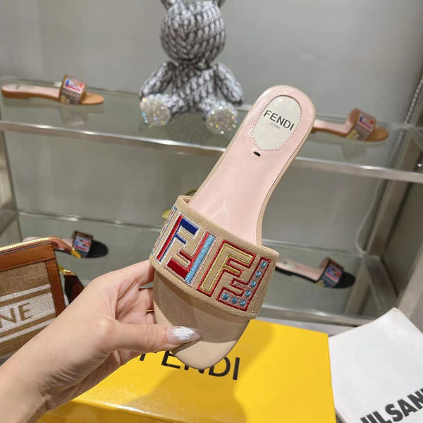 FF Multicolor Logo Slide Pink Light Brown Leather