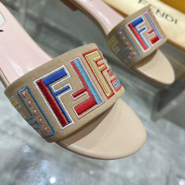 FF Multicolor Logo Slide Pink Light Brown Leather