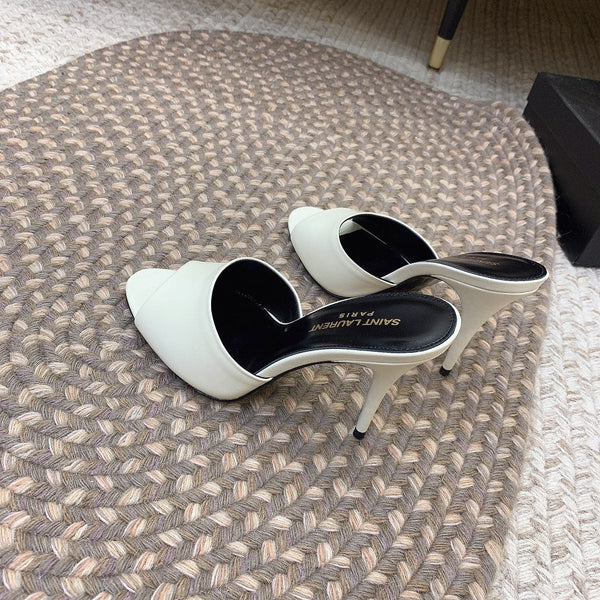 LA 16 HEELED MULES IN WHITE SMOOTH LAMBSKIN