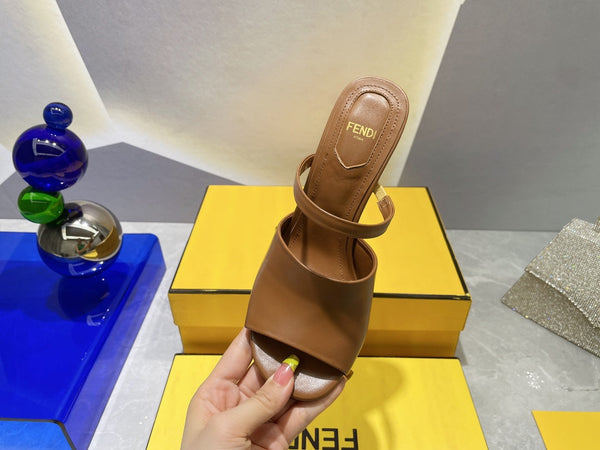 FENDI FIRST 95 MM HIGH-HEELED SANDAL IN SEPIA BROWN LAMBSKIN GOLD HARDWARE