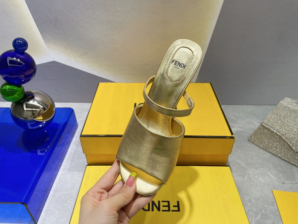 FENDI FIRST 95 MM HIGH-HEELED SANDAL IN GOLDEN LAMBSKIN GOLD HARDWARE