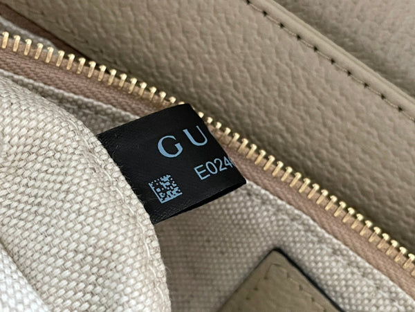 BORSA DA SELLA GG HORSEBIT 1955 25 IN TELA BIANCA E PELLE DI VITELLO BEIGE
