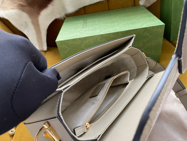 BORSA DA SELLA GG HORSEBIT 1955 25 IN TELA BIANCA E PELLE DI VITELLO BEIGE