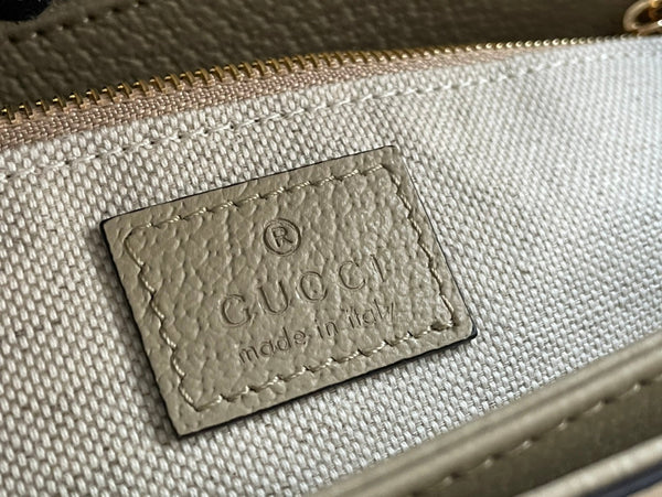 BORSA DA SELLA GG HORSEBIT 1955 25 IN TELA BIANCA E PELLE DI VITELLO BEIGE