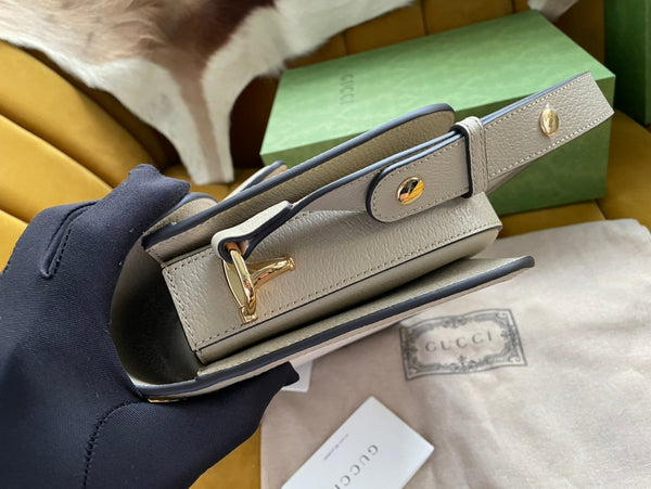 BORSA DA SELLA GG HORSEBIT 1955 25 IN TELA BIANCA E PELLE DI VITELLO BEIGE