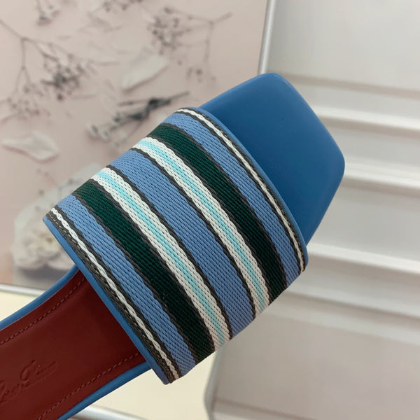 Sandali bassi a righe in pelle blu bordeaux