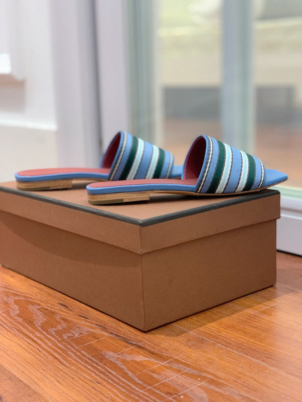 Sandali bassi a righe in pelle blu bordeaux