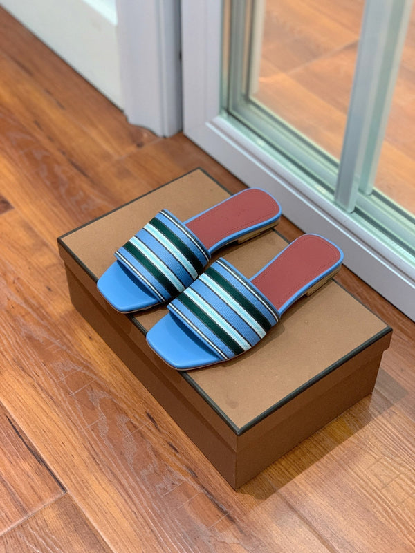 Sandali bassi a righe in pelle blu bordeaux