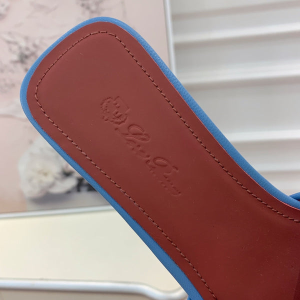 Sandali bassi a righe in pelle blu bordeaux