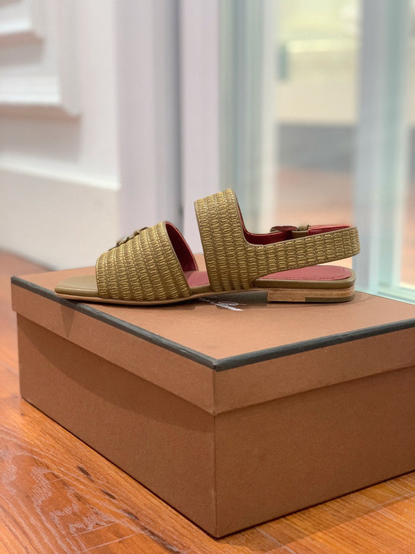 Sandali bassi Springthly Charms in pelle di vitello color oliva e marrone