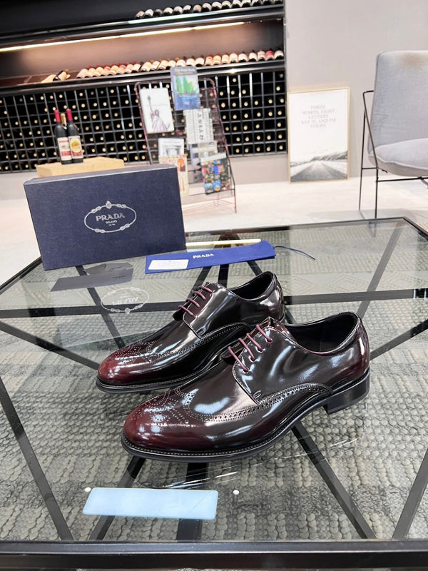 PRA BRUSHED WINE RED OMBRE LEATHER DERBY BROGUE SHOES