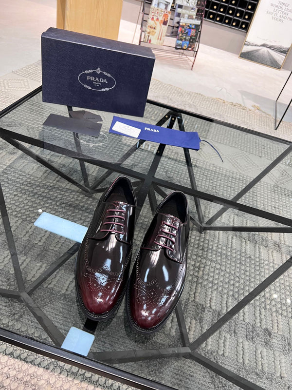 PRA BRUSHED WINE RED OMBRE LEATHER DERBY BROGUE SHOES