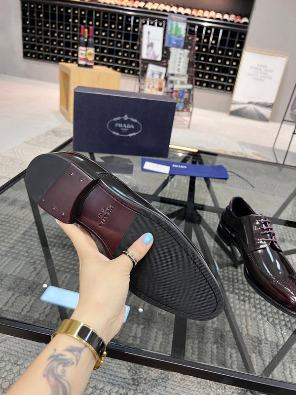 PRA BRUSHED WINE RED OMBRE LEATHER DERBY BROGUE SHOES