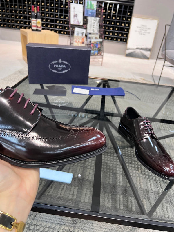 PRA BRUSHED WINE RED OMBRE LEATHER DERBY BROGUE SHOES