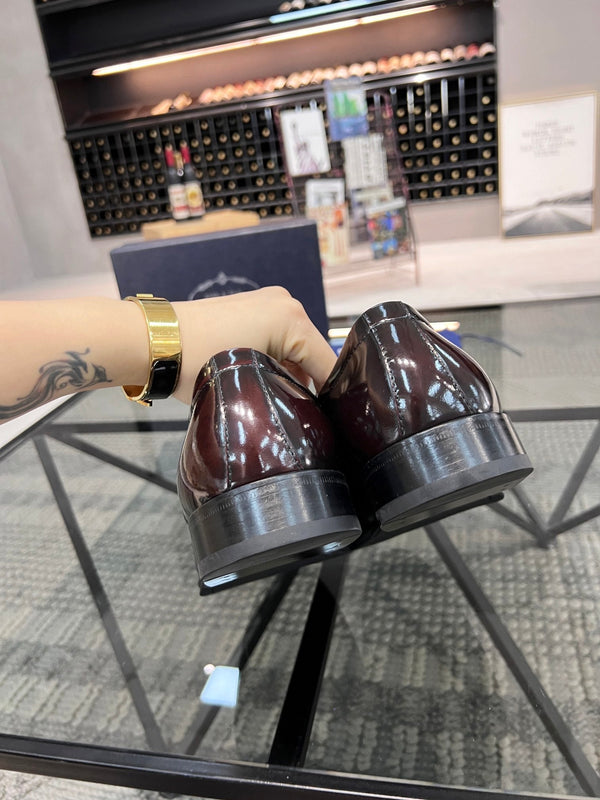 PRA BRUSHED WINE RED OMBRE LEATHER DERBY BROGUE SHOES