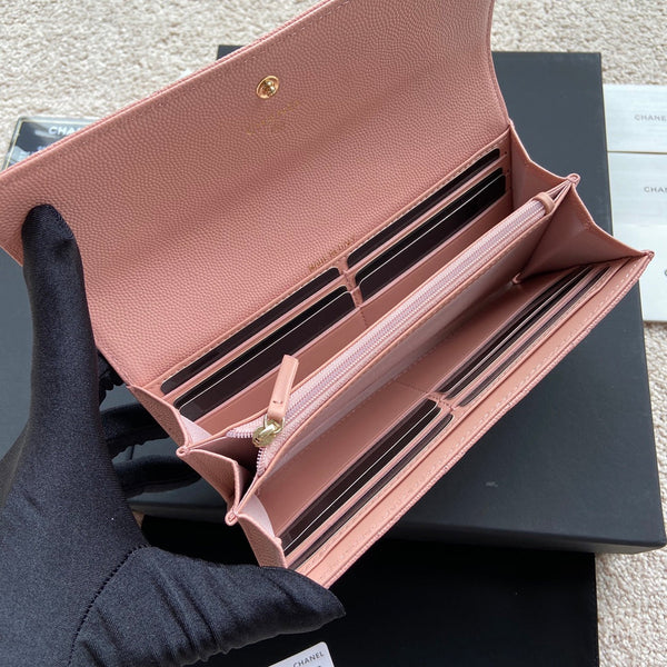 Portafoglio lungo classico CC 19 cm in pelle di vitello grana rosa